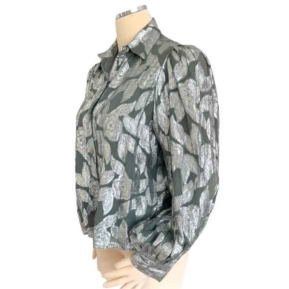 JEN'S PIRATE BOOTY Rising Star Metallic Silver Button Down Putf Sleeve Blouse - Picture 10 of 16